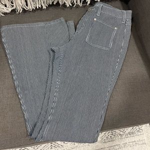 rock&roll denim navy and white pin strip high rise flare bottoms 28x34